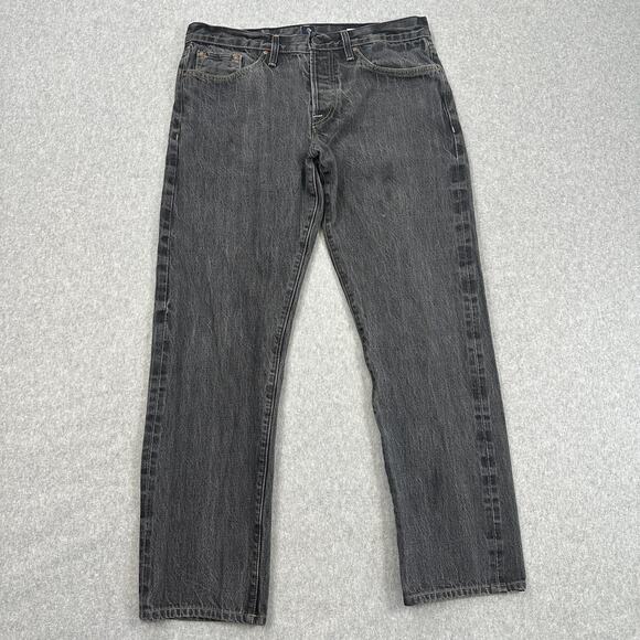 Bluer than Indigo Jeans Mens 35 Classic Straight Selvage Button Fly Black Washed - Picture 1 of 10